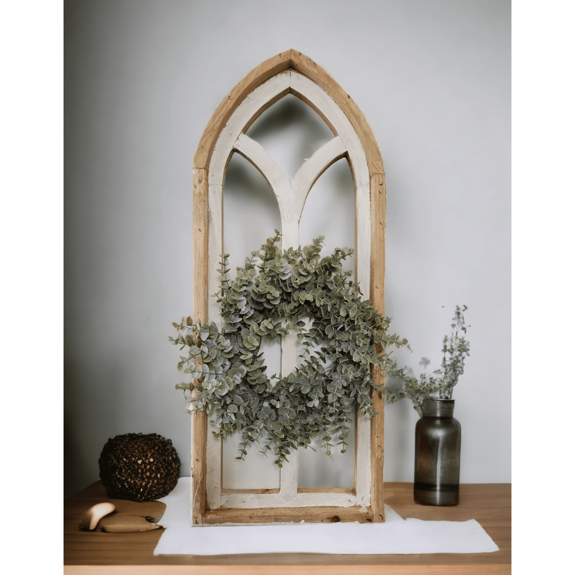 The Ivory Point Farmhouse Wooden Wall Window Arches Set of 2 -3 Sizes - Rustic Cathedral Wood Windows- Ivory Point wall windowsRanch Junkie